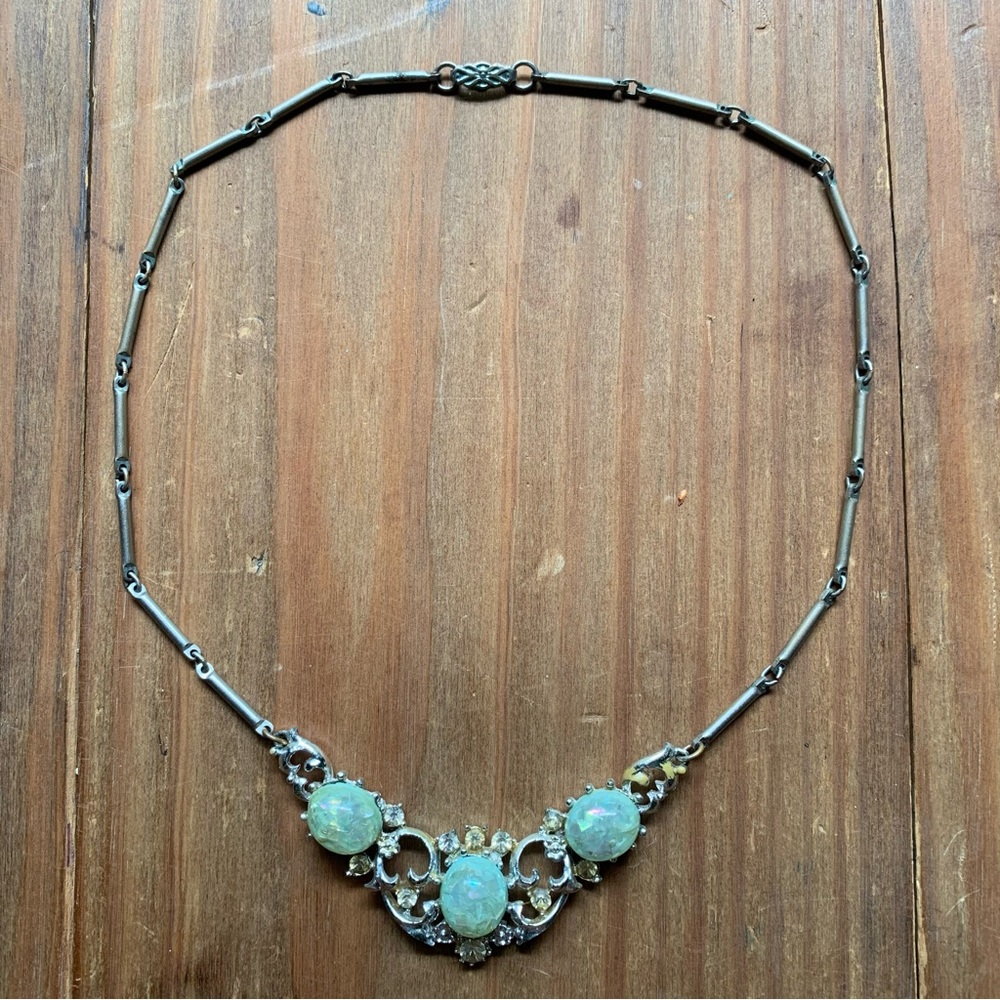 Opal Necklace Circlet Silver Statement Bib Vintage Elegant Mermaid Queen Jewelry